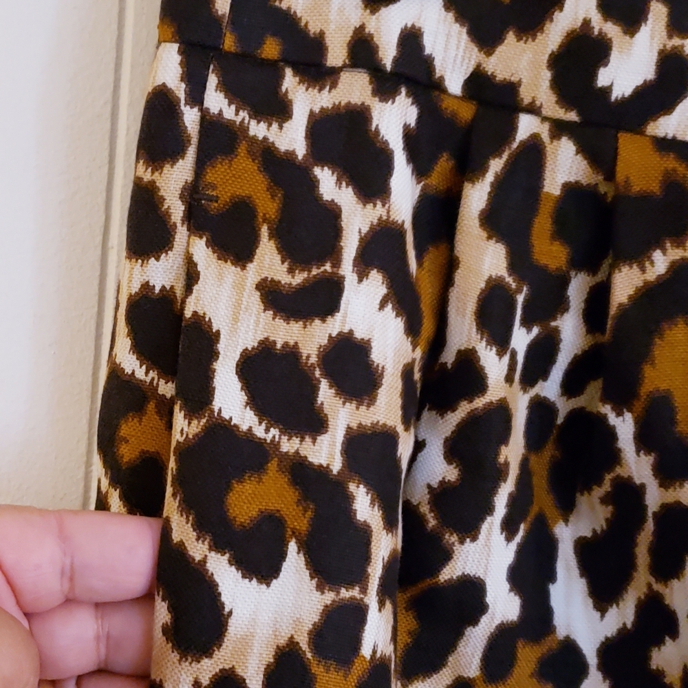 J Crew Women Skirt 8P Leopard Animal Print Linen Blend knee length Style #L3113 - Picture 5 of 14